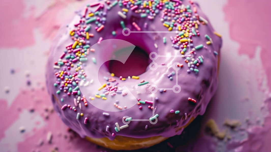 Intra Συλλεκτικό Ξύλινο Παζλ Plywood  4mm - Μωβ πασπαλίζουμε ντόνατ σε ροζ φόντο Σε Ξύλινο Κουτί - Διαστάσεις: 10x10 cm – 25 κομμάτια