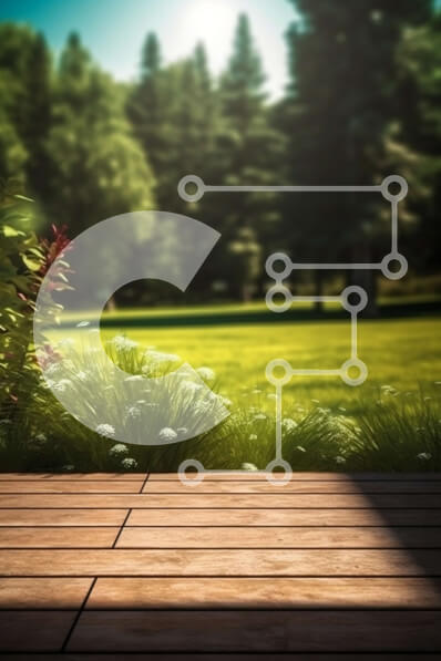 Intra Συλλεκτικό Ξύλινο Παζλ Plywood  4mm - Όμορφη εικόνα ενός ξύλινου καταστρώματος σε ένα πάρκο με πράσινο γρασίδι και δέντρα Σε Ξύλινο Κουτί - Διαστάσεις: 10x10 cm – 25 κομμάτια