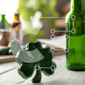 Intra Συλλεκτικό Ξύλινο Παζλ Plywood  4mm - Πράσινο μπουκάλι μπύρας και σουβέρ σε ξύλινο τραπέζι Σε Ξύλινο Κουτί - Διαστάσεις: 10x10 cm – 25 κομμάτια