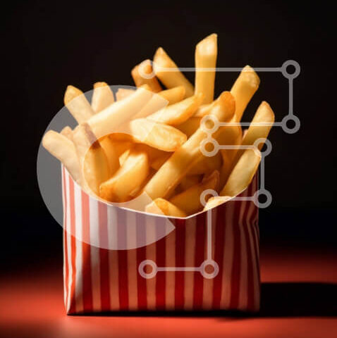 Intra Συλλεκτικό Ξύλινο Παζλ Plywood 4mm - Νόστιμες τηγανιτές πατάτες σε κλασική κόκκινη και λευκή ριγέ χάρτινη σακούλα Σε Ξύλινο Κουτί - Διαστάσεις: 10x10 cm – 25 κομμάτια - Image 1