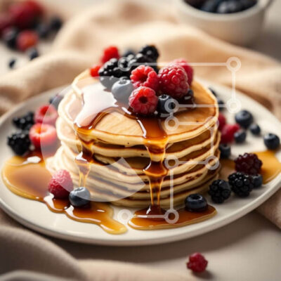 Intra Συλλεκτικό Ξύλινο Παζλ Plywood  4mm - Νόστιμες τηγανίτες με φρέσκα μούρα και σιρόπι Σε Ξύλινο Κουτί - Διαστάσεις: 10x10 cm – 25 κομμάτια - Image 1