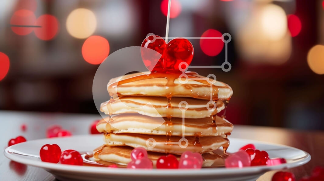 Intra Συλλεκτικό Ξύλινο Παζλ Plywood  4mm - Στοίβα από τηγανίτες με τηγανίτα σε σχήμα καρδιάς και διάφορες καραμέλες Σε Ξύλινο Κουτί - Διαστάσεις: 10x10 cm – 25 κομμάτια