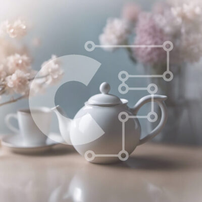 Intra Συλλεκτικό Ξύλινο Παζλ Plywood  4mm - Λευκή τσαγιέρα, φλιτζάνια και πιατάκια με ροζ λουλούδια Σε Ξύλινο Κουτί - Διαστάσεις: 10x10 cm – 25 κομμάτια - Image 1