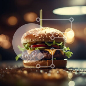 Intra Συλλεκτικό Ξύλινο Παζλ Plywood  4mm - Νόστιμο Cheeseburger με φρέσκα υλικά σε ξύλινο τραπέζι Σε Ξύλινο Κουτί - Διαστάσεις: 10x10 cm – 25 κομμάτια