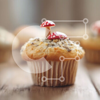 Intra Συλλεκτικό Ξύλινο Παζλ Plywood  4mm - Cupcakes με γαρνιτούρες μανιταριών Σε Ξύλινο Κουτί - Διαστάσεις: 10x10 cm – 25 κομμάτια - Image 1