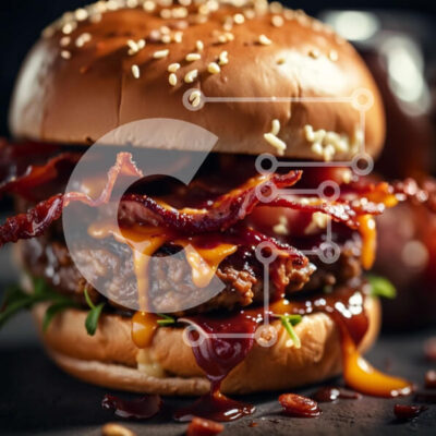 Intra Συλλεκτικό Ξύλινο Παζλ Plywood 4mm - Λαχταριστό χάμπουργκερ με μπέικον, τυρί και σάλτσα μπάρμπεκιου Σε Ξύλινο Κουτί - Διαστάσεις: 10x10 cm – 25 κομμάτια - Image 1