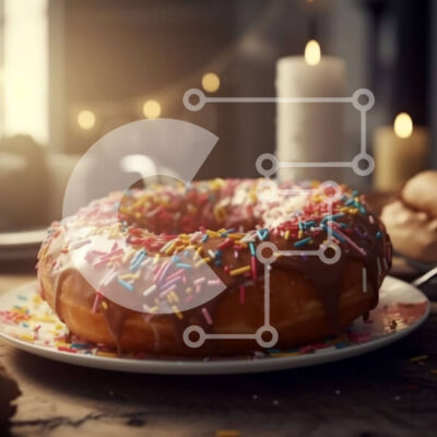 Intra Συλλεκτικό Ξύλινο Παζλ Plywood 4mm - Νόστιμη εικόνα ενός γλασαρισμένου ντόνατ με ψεκασμούς σε ένα πιάτο Σε Ξύλινο Κουτί - Διαστάσεις: 10x10 cm – 25 κομμάτια - Image 1