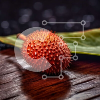 Intra Συλλεκτικό Ξύλινο Παζλ Plywood  4mm - Φρέσκο ​​κόκκινο φρούτο Durian σε ξύλινη επιφάνεια Σε Ξύλινο Κουτί - Διαστάσεις: 10x10 cm – 25 κομμάτια - Image 1