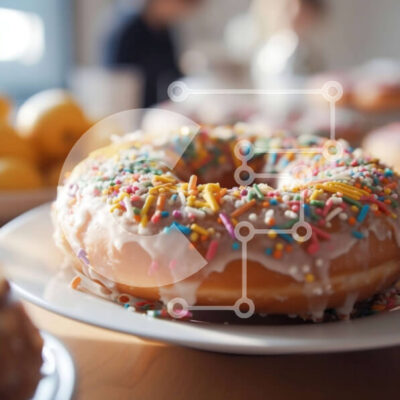 Intra Συλλεκτικό Ξύλινο Παζλ Plywood  4mm - Νόστιμο γλασέ ντόνατ με πασπαλίσματα σε ένα πιάτο Σε Ξύλινο Κουτί - Διαστάσεις: 10x10 cm – 25 κομμάτια - Image 1