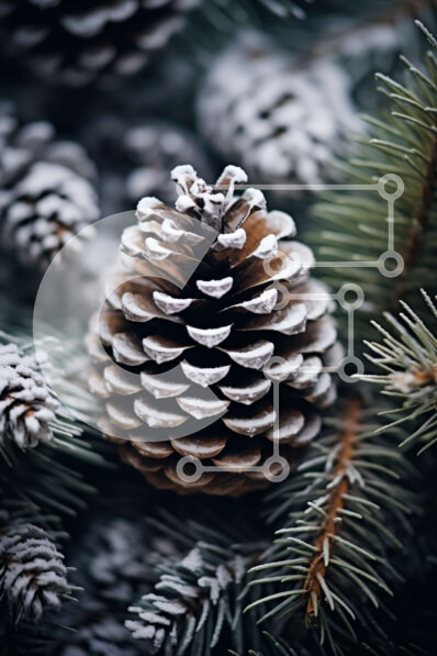 Intra Συλλεκτικό Ξύλινο Παζλ Plywood  4mm - Κοντινό πλάνο του χιονισμένου κουκουνιού σε κλαδί πεύκου Σε Ξύλινο Κουτί - Διαστάσεις: 10x10 cm – 25 κομμάτια