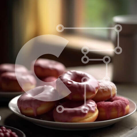 Intra Συλλεκτικό Ξύλινο Παζλ Plywood 4mm - Νόστιμα ροζ γλασέ ντόνατς με ψεκαστήρες σε ξύλινο τραπέζι με θέα στον ορίζοντα της πόλης Σε Ξύλινο Κουτί - Διαστάσεις: 10x10 cm – 25 κομμάτια - Image 1