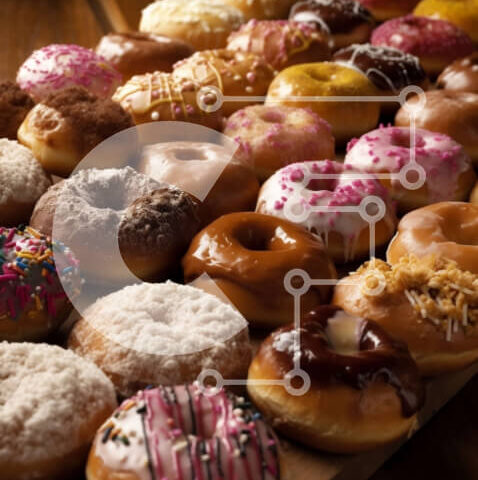 Intra Συλλεκτικό Ξύλινο Παζλ Plywood  4mm - Διάφοροι ντόνατς με γαρνιτούρες, σοκολάτα και γλάσο Σε Ξύλινο Κουτί - Διαστάσεις: 10x10 cm – 25 κομμάτια - Image 1