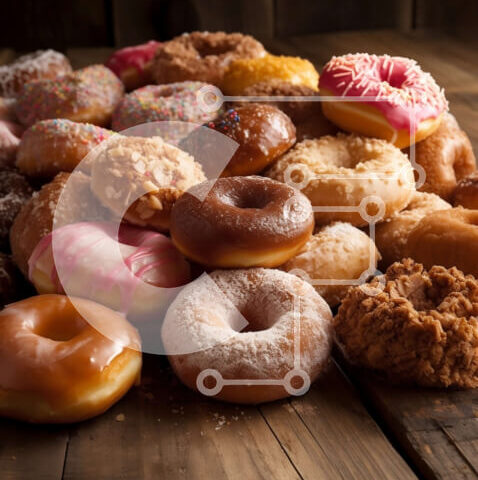 Intra Συλλεκτικό Ξύλινο Παζλ Plywood 4mm - Εκπληκτική εικόνα από διάφορα ντόνατς με γαρνιτούρες σε ξύλινο τραπέζι Σε Ξύλινο Κουτί - Διαστάσεις: 10x10 cm – 25 κομμάτια - Image 1