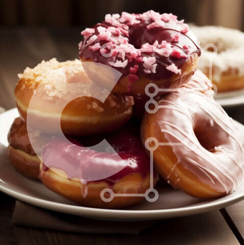 Intra Συλλεκτικό Ξύλινο Παζλ Plywood 4mm - Νόστιμη εικόνα από γλασαρισμένα ντόνατς με ροζ πάγωμα και ψεκασμούς σε ένα ξύλινο τραπέζι Σε Ξύλινο Κουτί - Διαστάσεις: 10x10 cm – 25 κομμάτια - Image 1