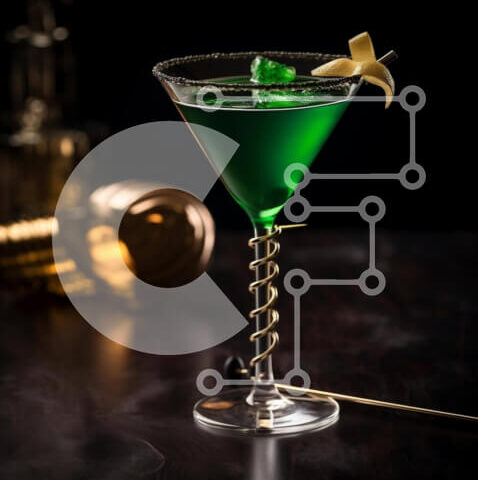 Intra Συλλεκτικό Ξύλινο Παζλ Plywood  4mm - Ποτήρι Martini με πράσινο υγρό και βρώσιμο χρυσό αστέρι Σε Ξύλινο Κουτί - Διαστάσεις: 10x10 cm – 25 κομμάτια - Image 1