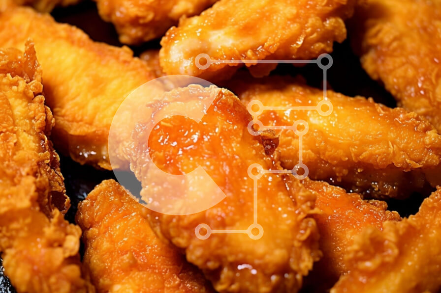 Intra Συλλεκτικό Ξύλινο Παζλ Plywood  4mm - Νόστιμη εικόνα με τηγανητά φτερά κοτόπουλου σε ένα μαύρο πιάτο Σε Ξύλινο Κουτί - Διαστάσεις: 10x10 cm – 25 κομμάτια