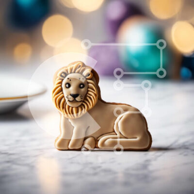 Intra Συλλεκτικό Ξύλινο Παζλ Plywood 4mm - Μπισκότο σε σχήμα λιονταριού σε διακοσμημένο μαρμάρινο τραπέζι Σε Ξύλινο Κουτί - Διαστάσεις: 10x10 cm – 25 κομμάτια - Image 1