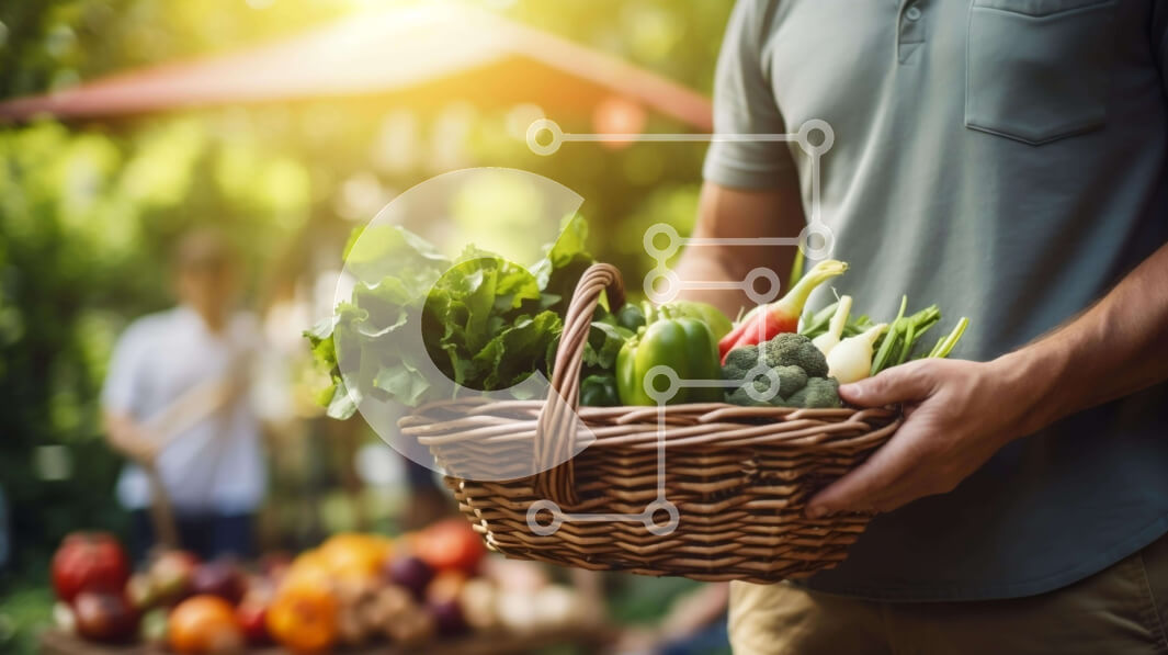 Intra Συλλεκτικό Ξύλινο Παζλ Plywood  4mm - Άτομο που κρατά ένα καλάθι με φρέσκα λαχανικά και φρούτα Σε Ξύλινο Κουτί - Διαστάσεις: 10x10 cm – 25 κομμάτια