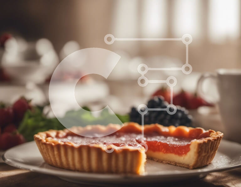 Intra Συλλεκτικό Ξύλινο Παζλ Plywood  4mm - Φέτα τάρτας φράουλας με καφέ σε λευκό πιάτο Σε Ξύλινο Κουτί - Διαστάσεις: 10x10 cm – 25 κομμάτια