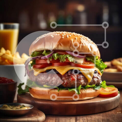 Intra Συλλεκτικό Ξύλινο Παζλ Plywood  4mm - Νόστιμο Cheeseburger με φρέσκα λαχανικά και τραγανές πατάτες Σε Ξύλινο Κουτί - Διαστάσεις: 10x10 cm – 25 κομμάτια - Image 1