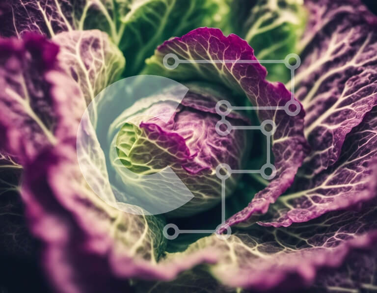 Intra Συλλεκτικό Ξύλινο Παζλ Plywood  4mm - Κοντινό πλάνο ενός πορφυρού λάχανου με πράσινα φύλλα Σε Ξύλινο Κουτί - Διαστάσεις: 10x10 cm – 25 κομμάτια