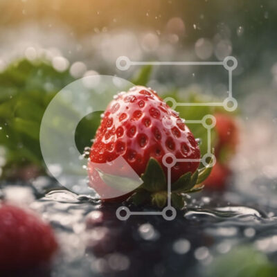 Intra Συλλεκτικό Ξύλινο Παζλ Plywood  4mm - Κοντινό πλάνο φρέσκιας και ώριμης φράουλας με σταγονίδια νερού Σε Ξύλινο Κουτί - Διαστάσεις: 10x10 cm – 25 κομμάτια - Image 1