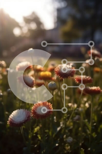 Intra Συλλεκτικό Ξύλινο Παζλ Plywood  4mm - Όμορφη εικόνα ενός χωραφιού με κόκκινα και λευκά λουλούδια στο φως του ήλιου Σε Ξύλινο Κουτί - Διαστάσεις: 10x10 cm – 25 κομμάτια