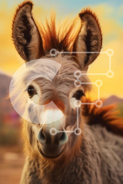 Intra Συλλεκτικό Ξύλινο Παζλ Plywood  4mm - Περίεργος γάιδαρος στο χωράφι με βουνά στο φόντο Σε Ξύλινο Κουτί - Διαστάσεις: 10x10 cm – 25 κομμάτια