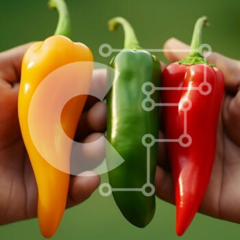 Intra Συλλεκτικό Ξύλινο Παζλ Plywood  4mm - Χέρια που κρατούν τρεις πιπεριές τσίλι: κόκκινο, κίτρινο και πράσινο Σε Ξύλινο Κουτί - Διαστάσεις: 10x10 cm – 25 κομμάτια - Image 1