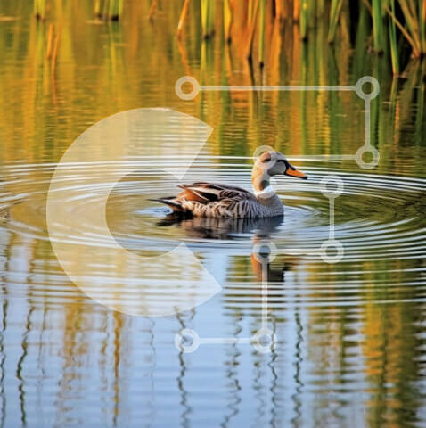 Intra Συλλεκτικό Ξύλινο Παζλ Plywood  4mm - Όμορφη εικόνα μιας πάπιας που κολυμπά σε μια λίμνη με καλάμια Σε Ξύλινο Κουτί - Διαστάσεις: 10x10 cm – 25 κομμάτια - Image 1