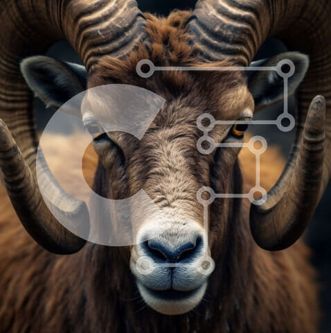 Intra Συλλεκτικό Ξύλινο Παζλ Plywood  4mm - Εκπληκτική εικόνα από κοντά ενός καφέ κριού με σγουρά κέρατα Σε Ξύλινο Κουτί - Διαστάσεις: 10x10 cm – 25 κομμάτια - Image 1