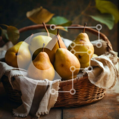 Intra Συλλεκτικό Ξύλινο Παζλ Plywood  4mm - Καλάθι με ώριμα αχλάδια σε ένα ξύλινο τραπέζι Σε Ξύλινο Κουτί - Διαστάσεις: 10x10 cm – 25 κομμάτια - Image 1