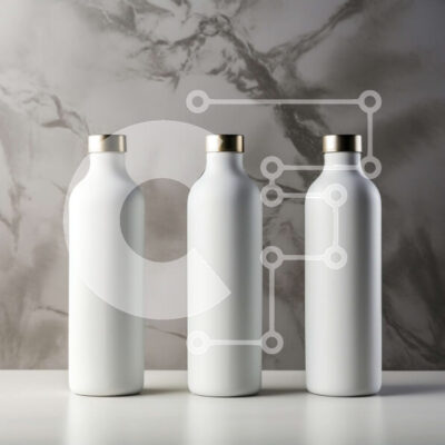 Intra Συλλεκτικό Ξύλινο Παζλ Plywood 4mm - Λευκά πλαστικά μπουκάλια με χρυσά καπάκια σε μαρμάρινο πάγκο Σε Ξύλινο Κουτί - Διαστάσεις: 10x10 cm – 25 κομμάτια - Image 1