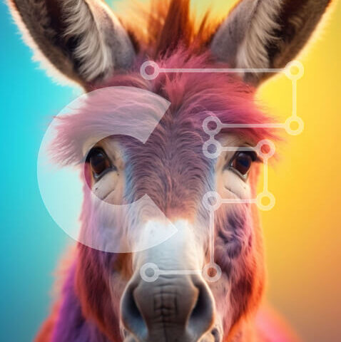 Intra Συλλεκτικό Ξύλινο Παζλ Plywood 4mm - Πολύχρωμος γάιδαρος με ροζ και μωβ χαίτη και ουρά Σε Ξύλινο Κουτί - Διαστάσεις: 10x10 cm – 25 κομμάτια - Image 1