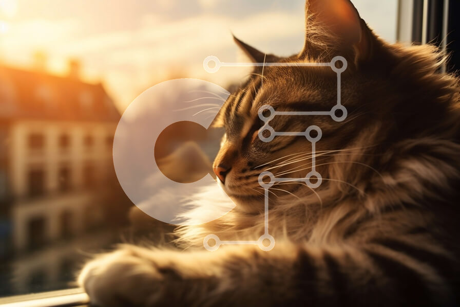 Intra Συλλεκτικό Ξύλινο Παζλ Plywood  4mm - Όμορφη εικόνα μιας χνουδωτής γάτας που απολαμβάνει το ηλιοβασίλεμα Σε Ξύλινο Κουτί - Διαστάσεις: 10x10 cm – 25 κομμάτια