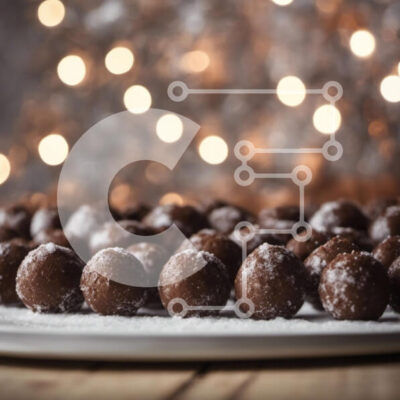 Intra Συλλεκτικό Ξύλινο Παζλ Plywood  4mm - Πιάτο με σοκολατένιες μπάλες καλυμμένο με ζάχαρη άχνη με γιορτινά φωτάκια Σε Ξύλινο Κουτί - Διαστάσεις: 10x10 cm – 25 κομμάτια - Image 1