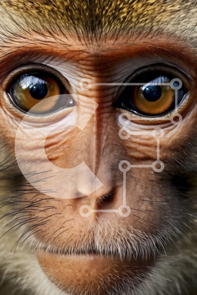 Intra Συλλεκτικό Ξύλινο Παζλ Plywood  4mm - Κοντινή εικόνα του προσώπου ενός πιθήκου με καφέ γούνα και μεγάλα καστανά μάτια Σε Ξύλινο Κουτί - Διαστάσεις: 10x10 cm – 25 κομμάτια