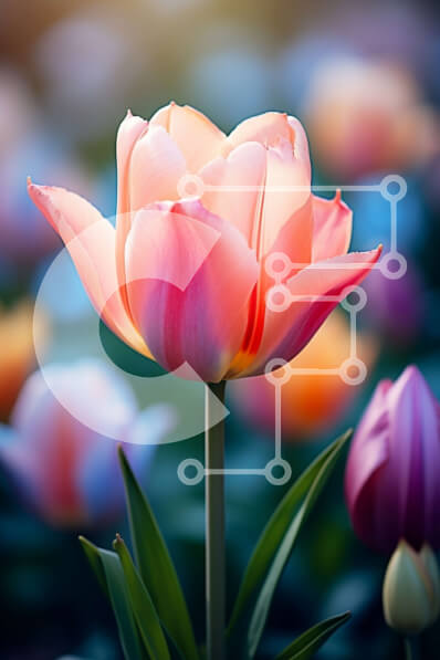 Intra Συλλεκτικό Ξύλινο Παζλ Plywood  4mm - Κοντινό πλάνο ενός ροζ λουλουδιού τουλίπας με κίτρινο και πορτοκαλί κέντρο Σε Ξύλινο Κουτί - Διαστάσεις: 10x10 cm – 25 κομμάτια