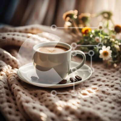 Intra Συλλεκτικό Ξύλινο Παζλ Plywood  4mm - Όμορφη εικόνα ενός φλιτζάνι καφέ σε μια ζεστή κουβέρτα Σε Ξύλινο Κουτί - Διαστάσεις: 10x10 cm – 25 κομμάτια - Image 1