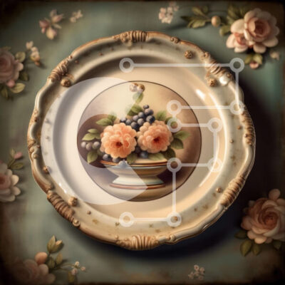 Intra Συλλεκτικό Ξύλινο Παζλ Plywood  4mm - Όμορφη εικόνα με ροζ τριαντάφυλλα σε ένα βάζο σε ένα λουλουδάτο τραπέζι Σε Ξύλινο Κουτί - Διαστάσεις: 10x10 cm – 25 κομμάτια - Image 1