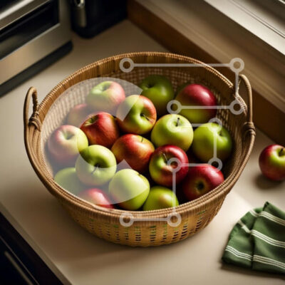 Intra Συλλεκτικό Ξύλινο Παζλ Plywood  4mm - Όμορφη εικόνα των μήλων σε ένα ψάθινο καλάθι Σε Ξύλινο Κουτί - Διαστάσεις: 10x10 cm – 25 κομμάτια - Image 1