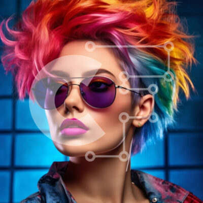 Intra Συλλεκτικό Ξύλινο Παζλ Plywood 4mm - Κομψή γυναίκα με πολύχρωμα μαλλιά και δροσερά γυαλιά ηλίου Σε Ξύλινο Κουτί - Διαστάσεις: 10x10 cm – 25 κομμάτια - Image 1