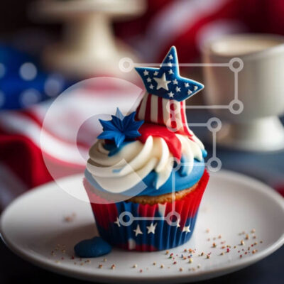 Intra Συλλεκτικό Ξύλινο Παζλ Plywood  4mm - Λαχταριστό Κόκκινο, Λευκό και Μπλε Cupcake με Αστέρια διακόσμηση Σε Ξύλινο Κουτί - Διαστάσεις: 10x10 cm – 25 κομμάτια - Image 1