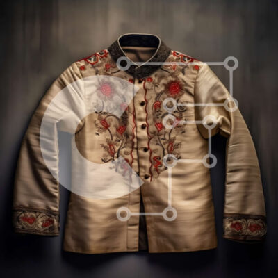 Intra Συλλεκτικό Ξύλινο Παζλ Plywood  4mm - Κομψό μπεζ μπουφάν με κόκκινο και μαύρο φλοράλ κέντημα Σε Ξύλινο Κουτί - Διαστάσεις: 10x10 cm – 25 κομμάτια - Image 1