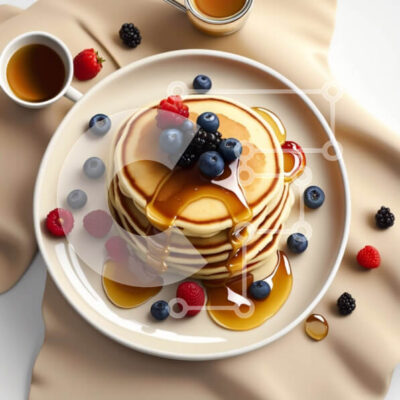 Intra Συλλεκτικό Ξύλινο Παζλ Plywood  4mm - Νόστιμες τηγανίτες με σιρόπι και μούρα σε ένα πιάτο Σε Ξύλινο Κουτί - Διαστάσεις: 10x10 cm – 25 κομμάτια - Image 1