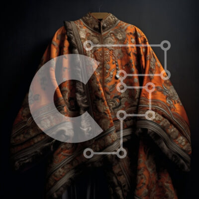 Intra Συλλεκτικό Ξύλινο Παζλ Plywood  4mm - Κομψή πορτοκαλί και καφέ κεντημένη ρόμπα με λεπτομέρειες κρόσια Σε Ξύλινο Κουτί - Διαστάσεις: 10x10 cm – 25 κομμάτια - Image 1