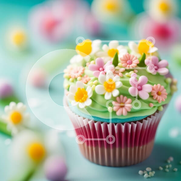 Intra Συλλεκτικό Ξύλινο Παζλ Plywood  4mm - Λαχταριστό cupcake με πολύχρωμα διακοσμητικά λουλουδιών Σε Ξύλινο Κουτί - Διαστάσεις: 10x10 cm – 25 κομμάτια