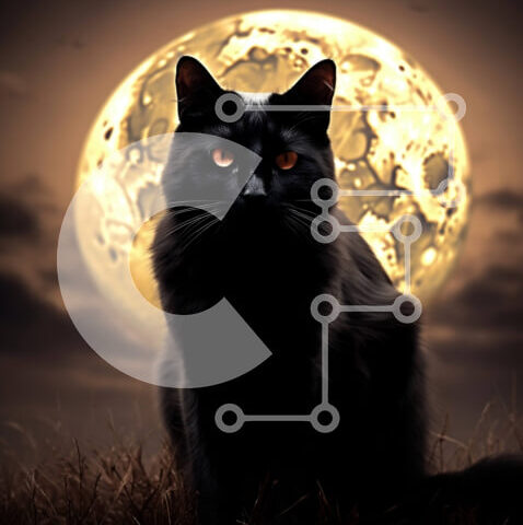 Intra Συλλεκτικό Ξύλινο Παζλ Plywood 4mm - Μυστηριώδης εικόνα της Μαύρης Γάτας και της Πανσέληνου τη νύχτα Σε Ξύλινο Κουτί - Διαστάσεις: 10x10 cm – 25 κομμάτια - Image 1