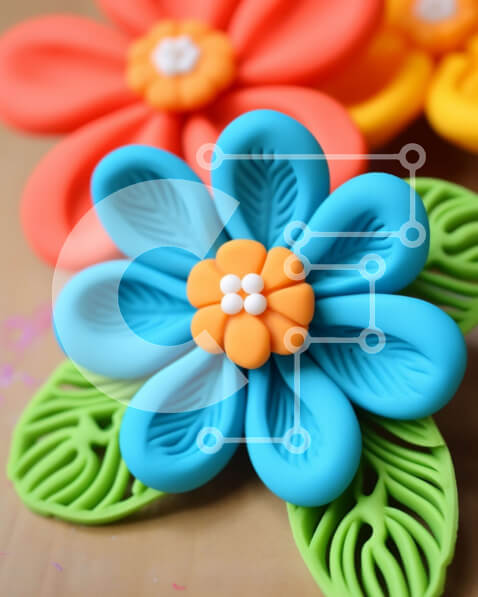 Intra Συλλεκτικό Ξύλινο Παζλ Plywood  4mm - Κοντινό πλάνο πολύχρωμο λουλούδι από πολυμερή πηλό Σε Ξύλινο Κουτί - Διαστάσεις: 10x10 cm – 25 κομμάτια