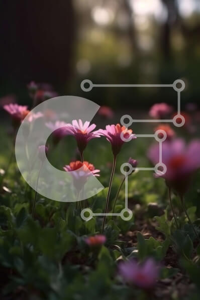 Intra Συλλεκτικό Ξύλινο Παζλ Plywood  4mm - Όμορφη εικόνα ενός χωραφιού με ροζ και πορτοκαλί λουλούδια στο φως του ήλιου Σε Ξύλινο Κουτί - Διαστάσεις: 10x10 cm – 25 κομμάτια